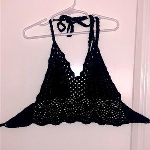 Black Crochet Crop Top